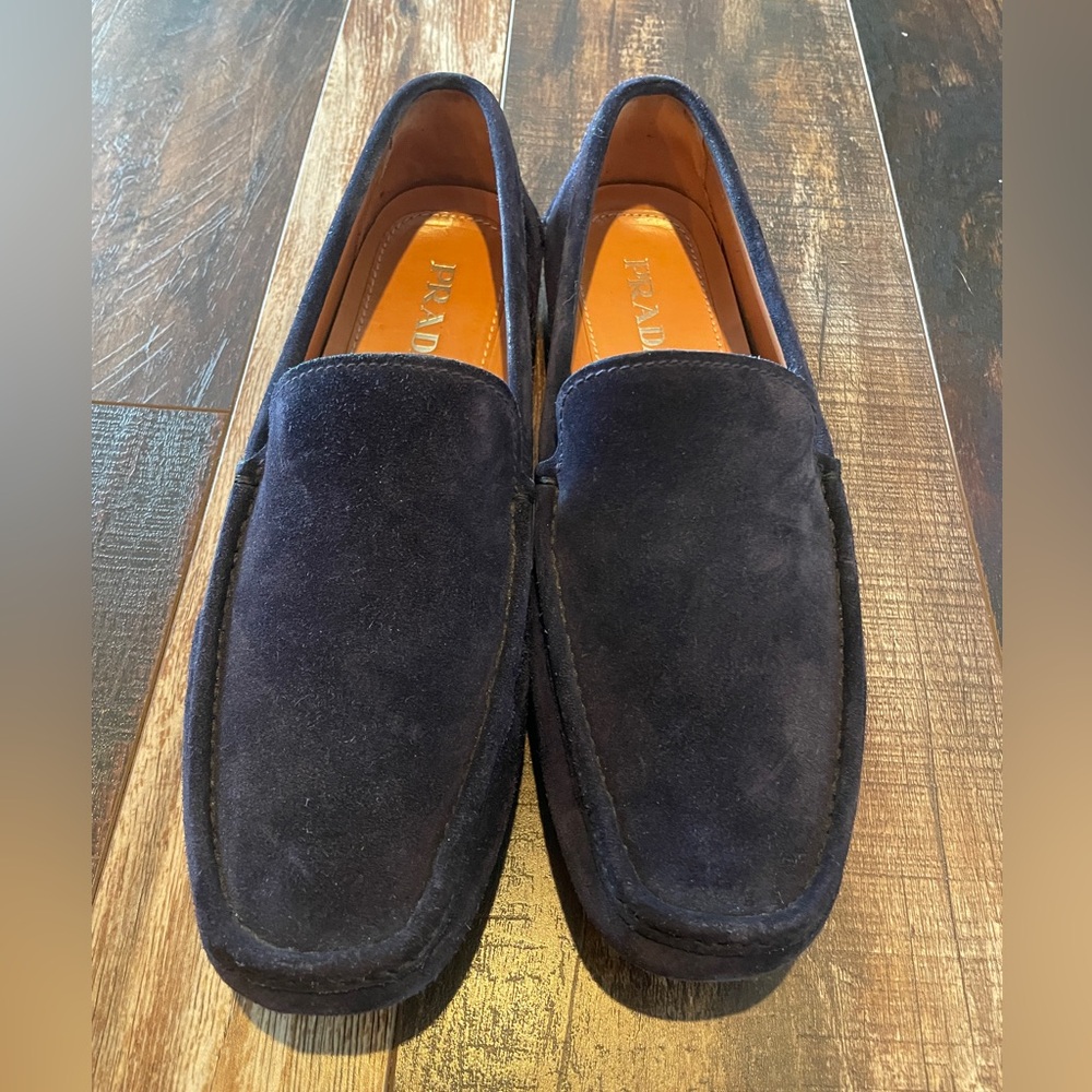 Prada Men's Navy Blue Suede Leather Loafers - size 11 - Picture 2 of 13